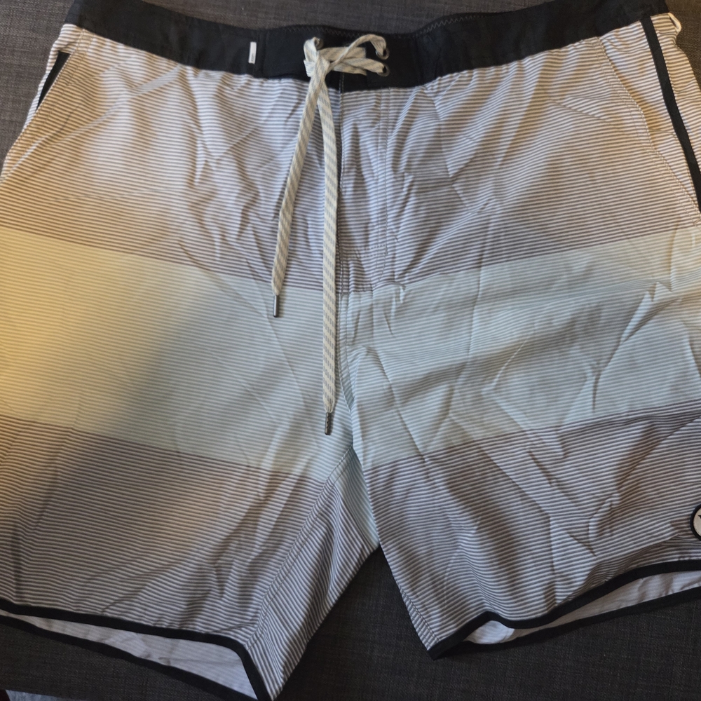 Vuori Men's Black and White Striped Swim Shorts